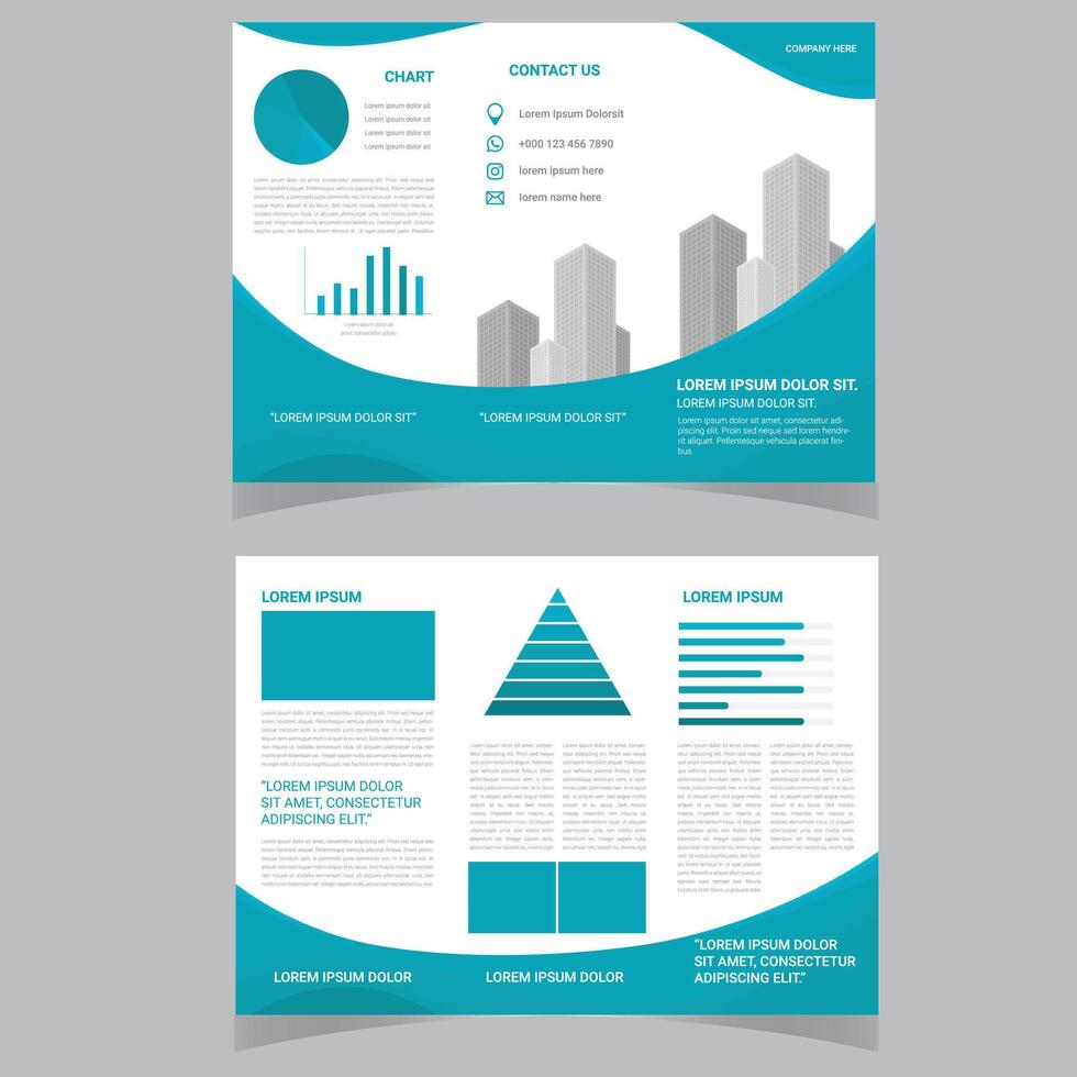 negocio tríptico folleto diseño modelo. vector diseño de un moderno, imaginativo, y experto tríptico folleto. limpio, sin complicaciones promocional diseño con azul