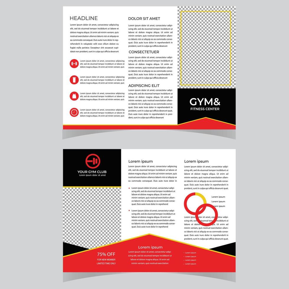 Gym trifold brochure template, Fitness tri-fold brochure template, Sports brochure vector