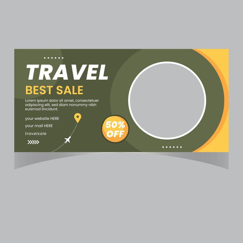 Travel poster or flyer pamphlet brochure design layout space for photo background. Yellow Travel flyer template for travel agency vector