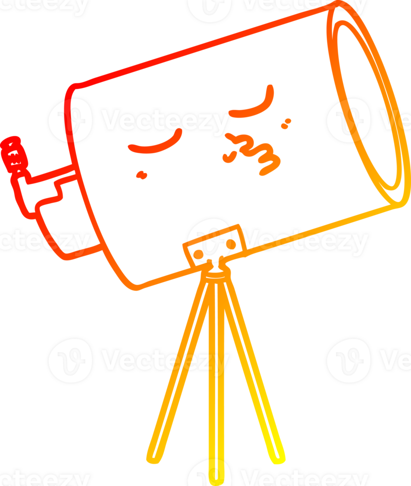warm gradient line drawing of a cartoon telescope with face png