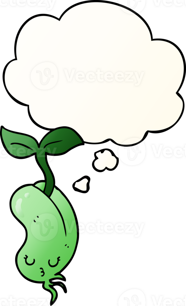 cartoon sprouting bean with thought bubble in smooth gradient style png