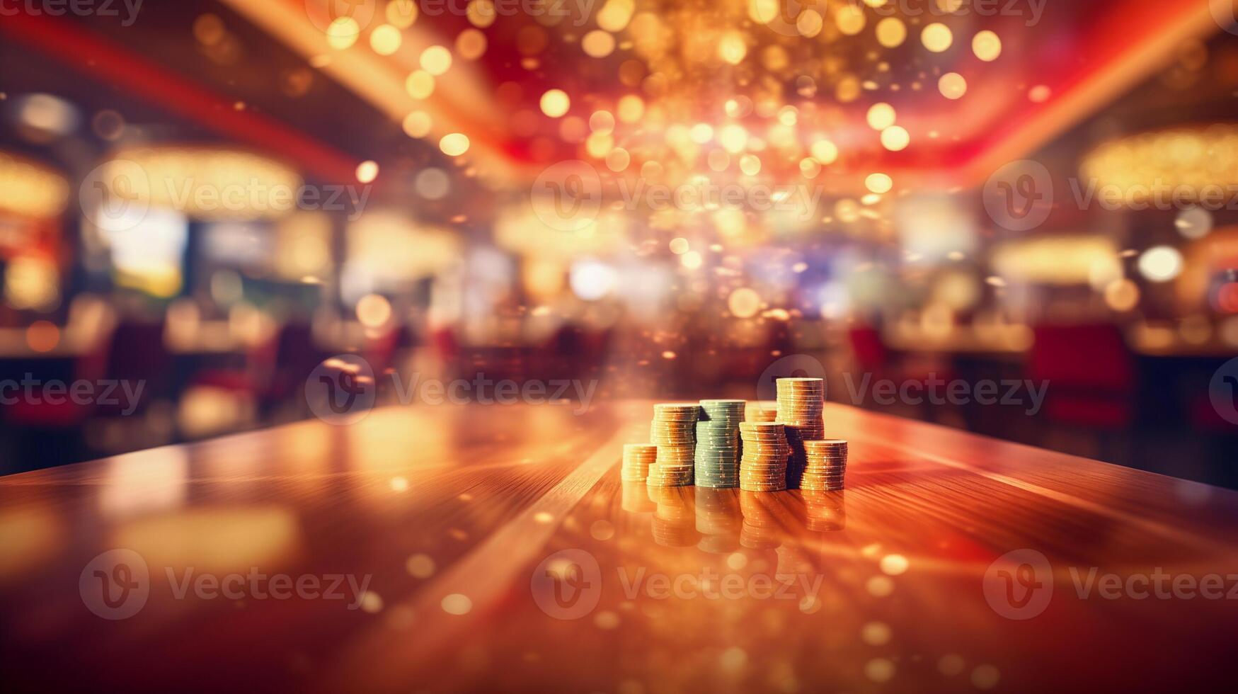 AI generated Online casino banner. Casino Chips Blurred Background. photo