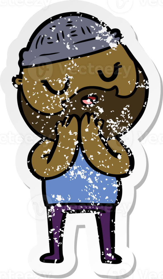 distressed sticker of a cartoon man with beard png