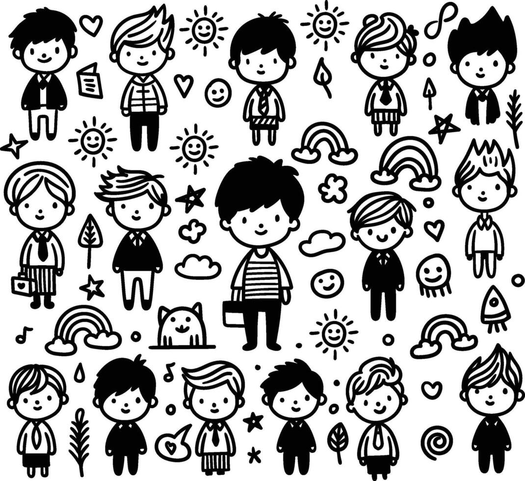 A set of hand-drawn faces showcasing various emotions, perfect for visual content in psychology or education vector