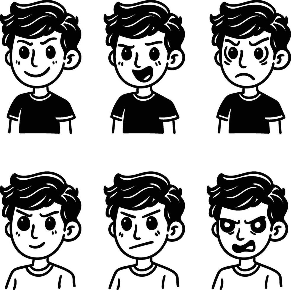 A set of hand-drawn faces showcasing various emotions, perfect for visual content in psychology or education vector