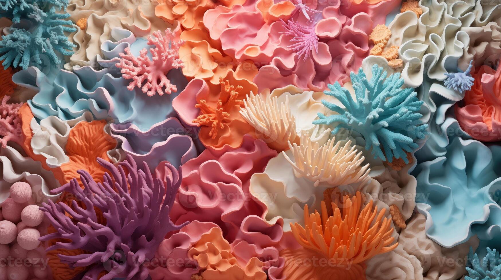 AI generated Coral Reef Texture background Highly Detailed. Abstract marine ecosystem. photo