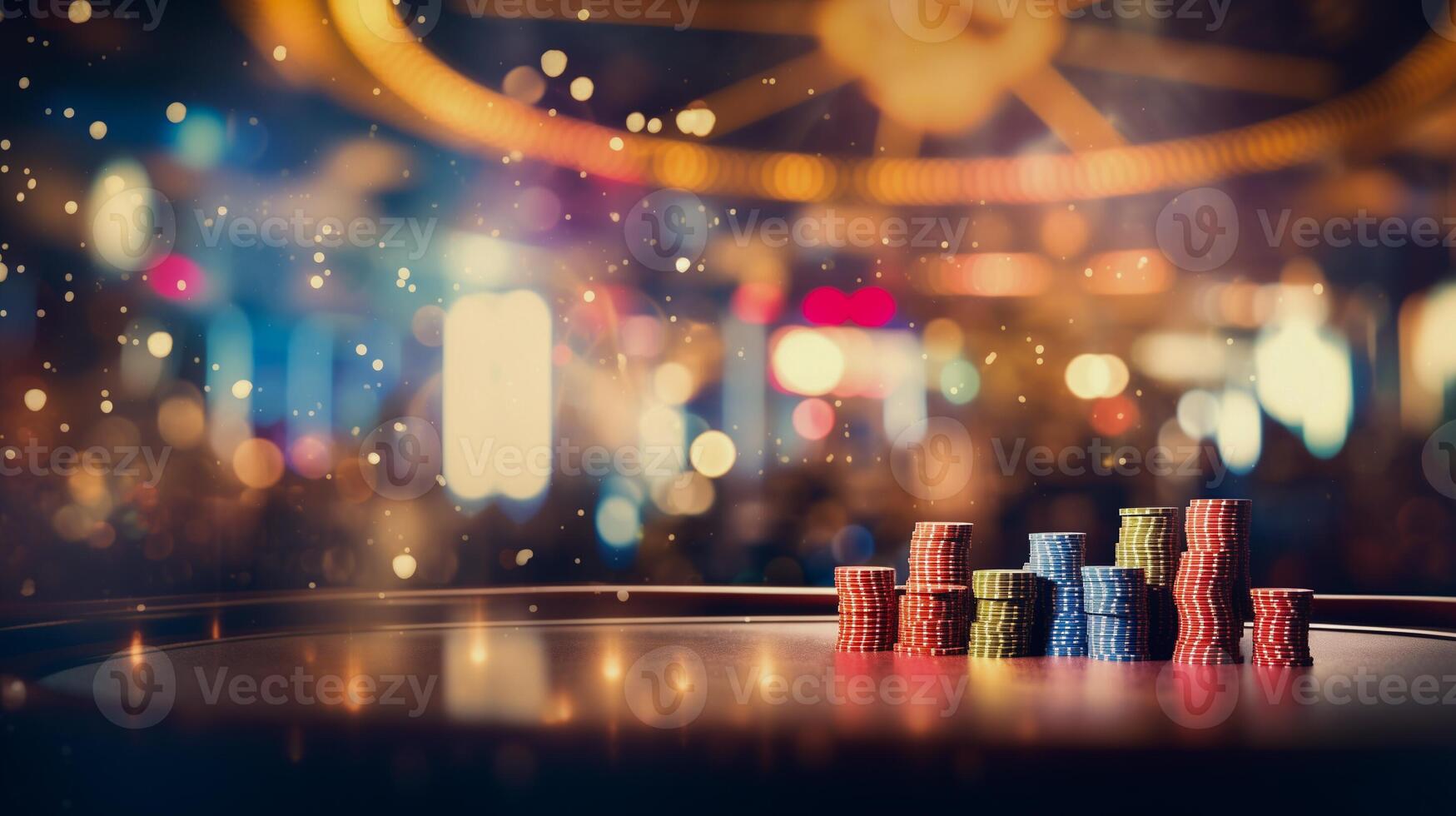 AI generated Online casino banner. Casino Chips Blurred Background. photo