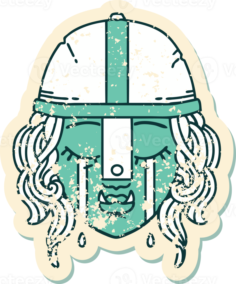 Retro Tattoo Style crying orc fighter character face png