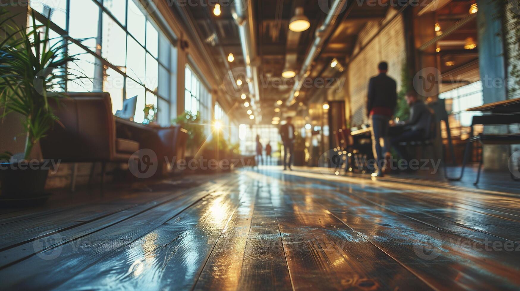 AI generated Office Interior with Reflective Glass Partitions, Contemporary Workspace Design, Blurred Concept of Corporate Business Environment photo