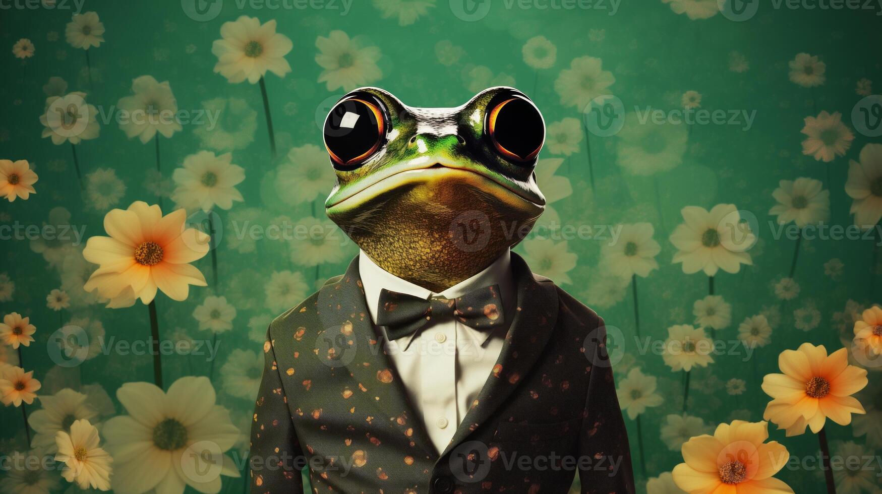 AI generated Stylish Frog on a daisy field background illustration. photo