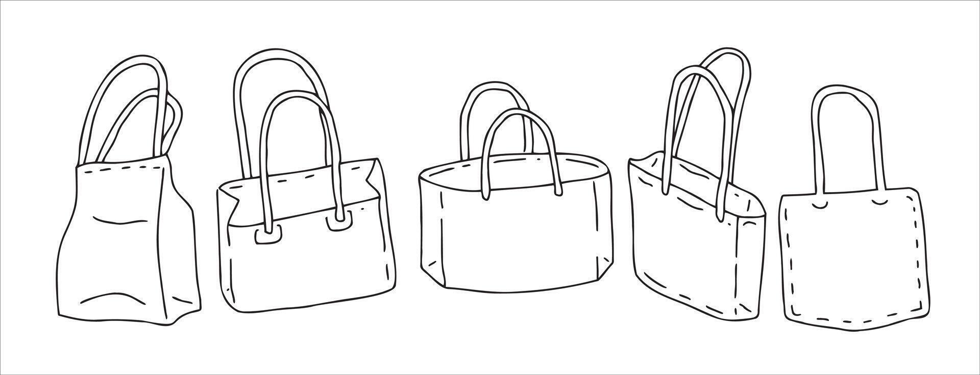 Fabric bag. Cloth eco shopper. Flat cartoon illustration. Cotton accessory, recycled natural empty handbag. vector