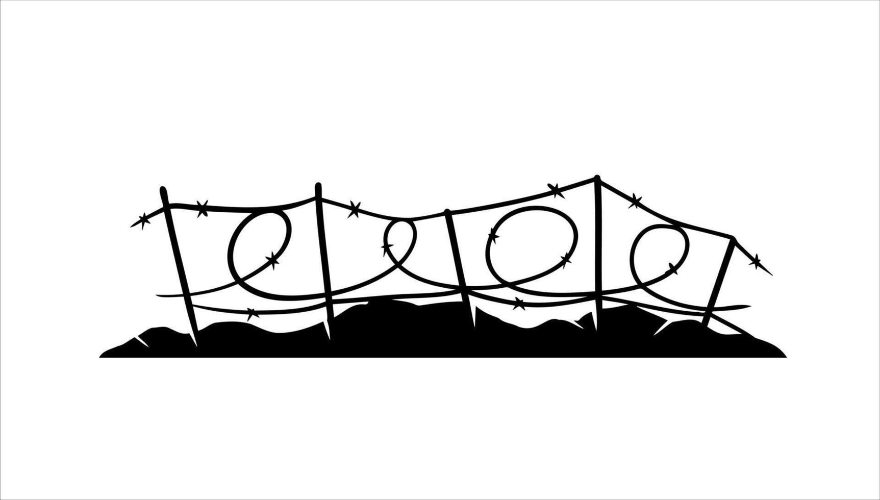 Barbed wire. Silhouette of military barricades. Defensive fortifications. Scenery of modern military conflict. Black illustration isolated on white vector