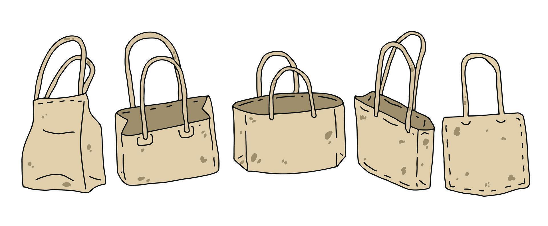 tela bolsa. paño eco comprador. plano dibujos animados ilustración. algodón accesorio, reciclado natural vacío bolso. vector