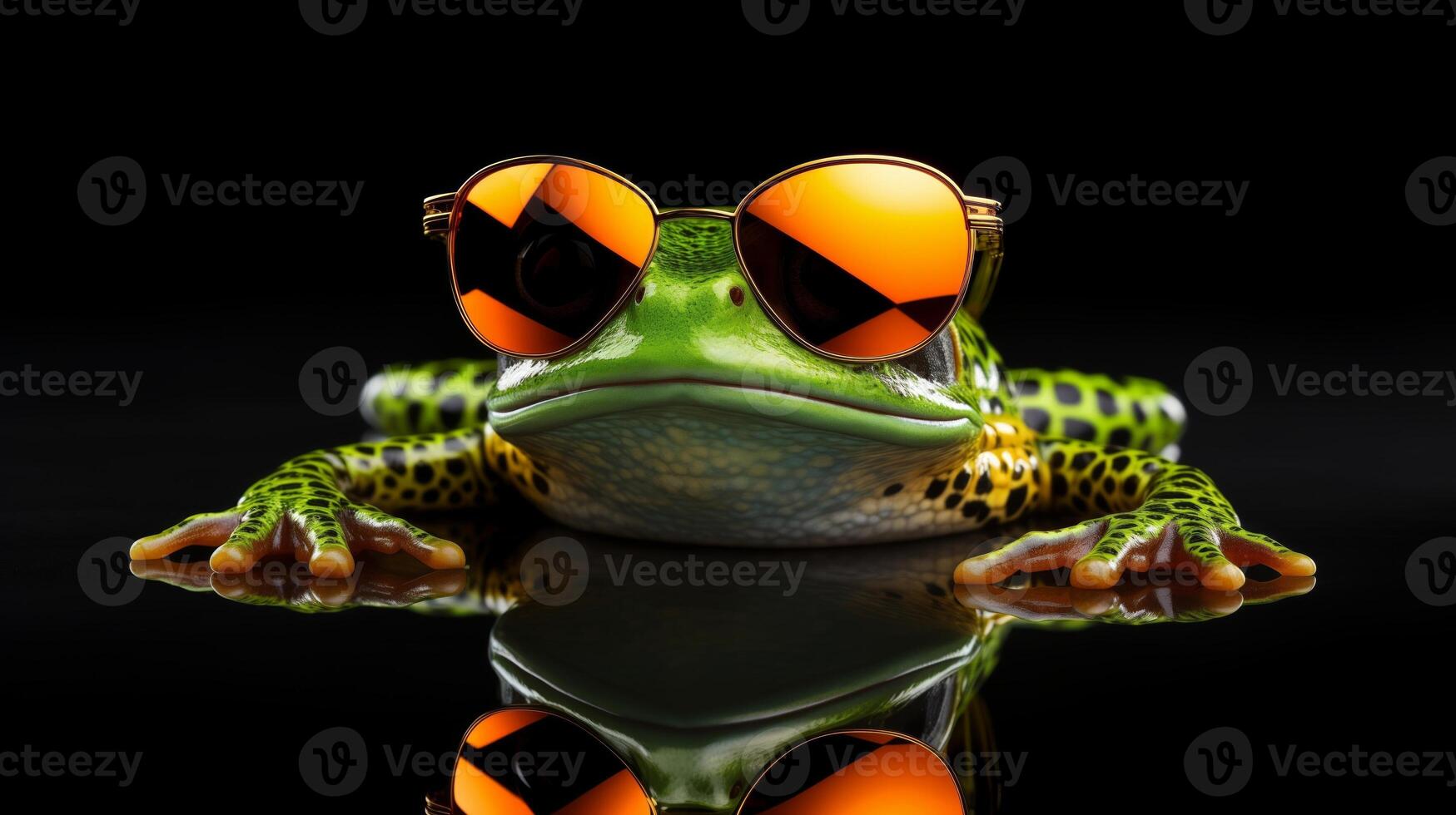 AI generated Chic Toad in sunglasses on black background illustration. photo