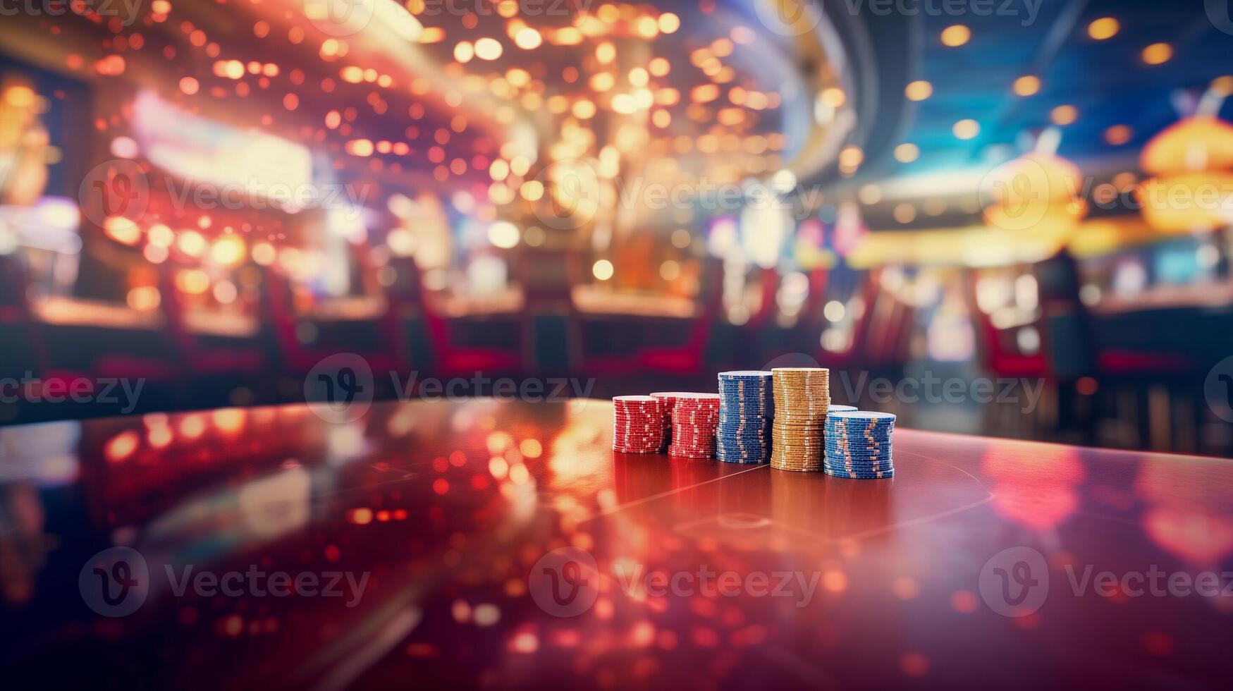 AI generated Online casino banner. Casino Chips Blurred Background. photo