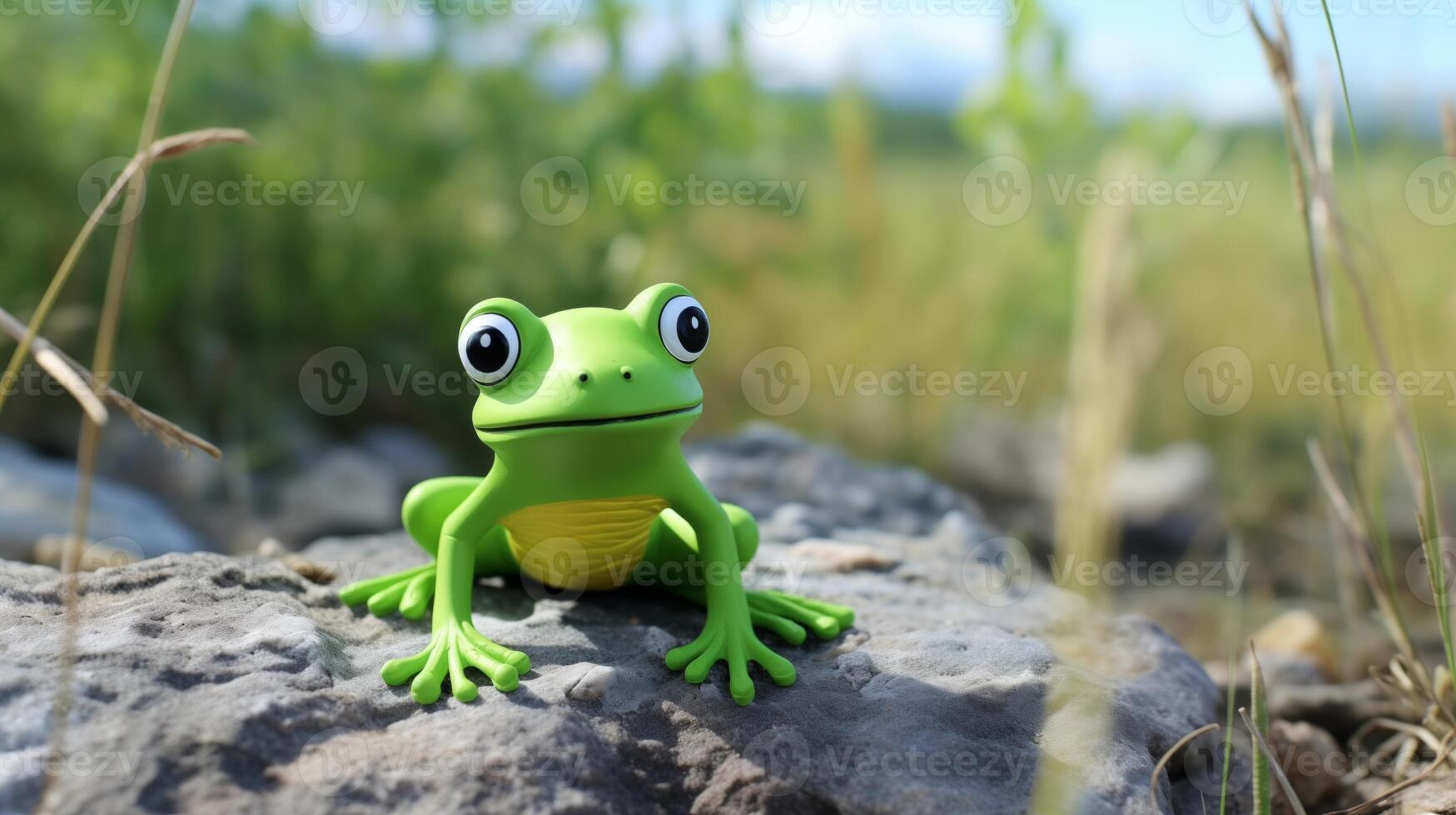 AI generated Toy frog on stone photo