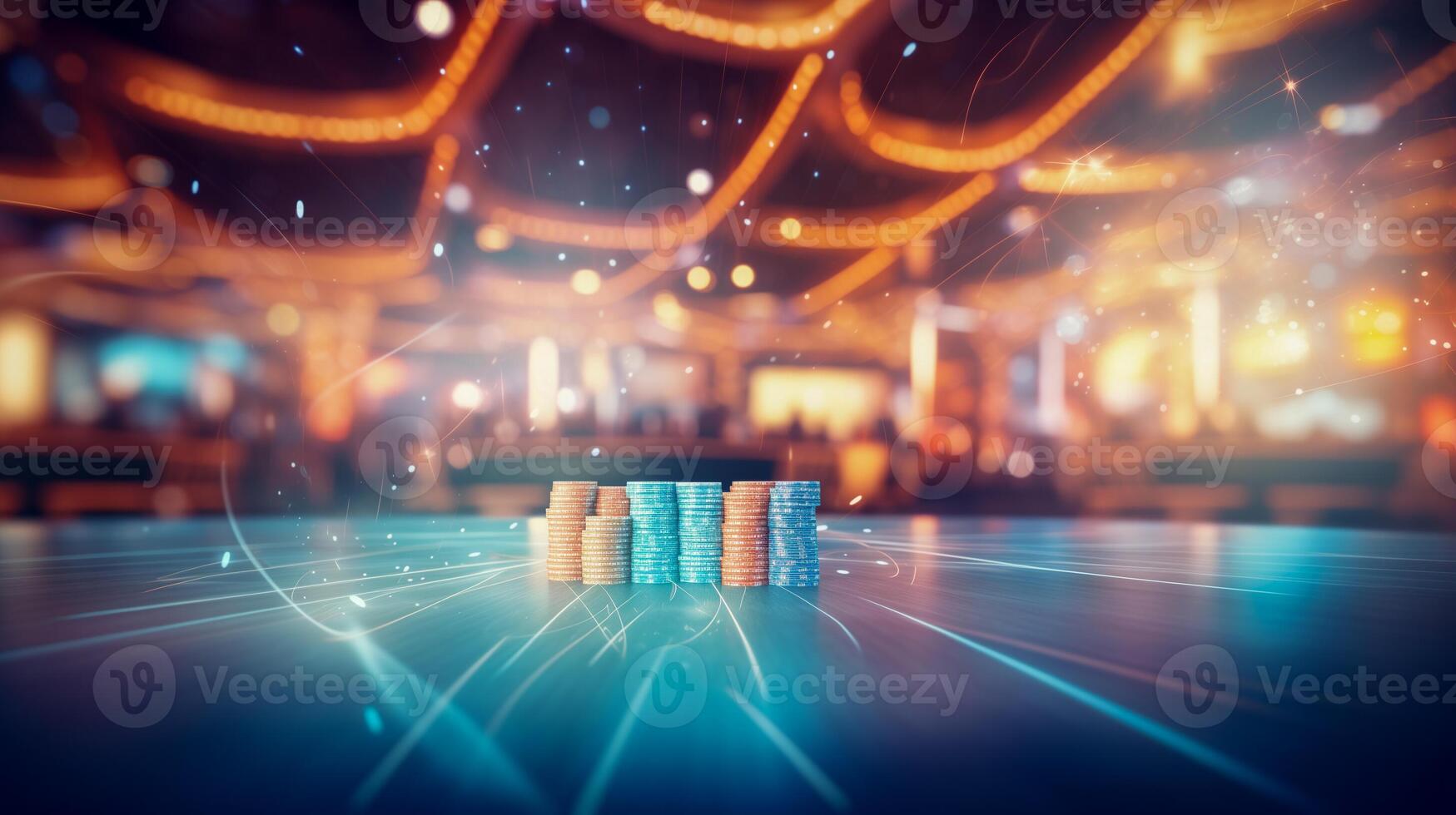 AI generated Online casino banner. Casino Chips Blurred Background. photo