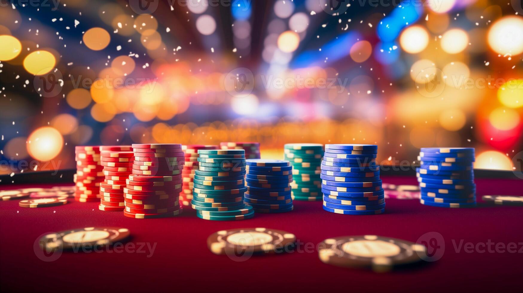 AI generated Online casino banner. Casino Chips Blurred Background. photo