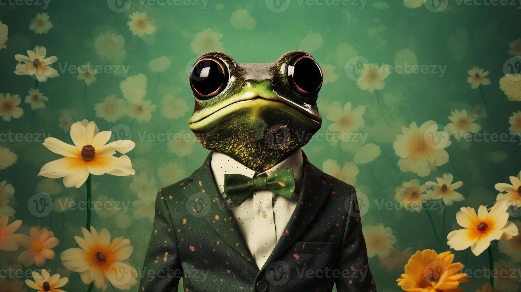 AI generated Stylish Frog on a daisy field background illustration. photo