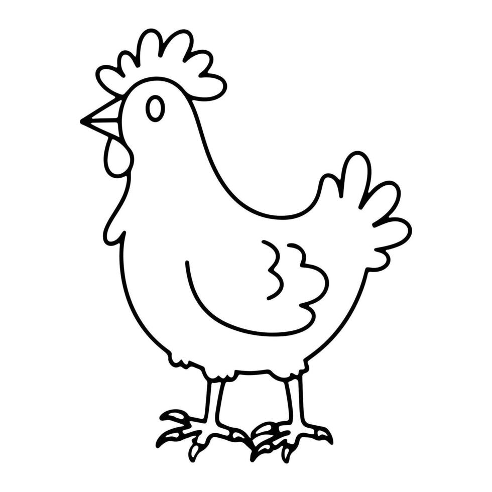 Easter cute chicken in line art, Easter cute chicken illustration in out line style vector