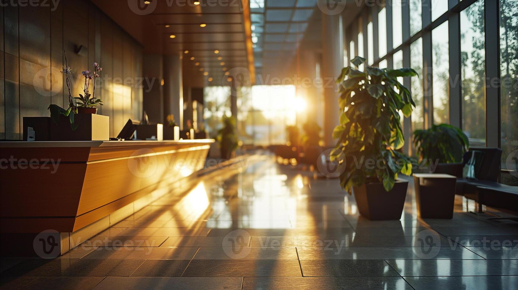 AI generated Office Interior with Reflective Glass Partitions, Contemporary Workspace Design, Blurred Concept of Corporate Business Environment photo