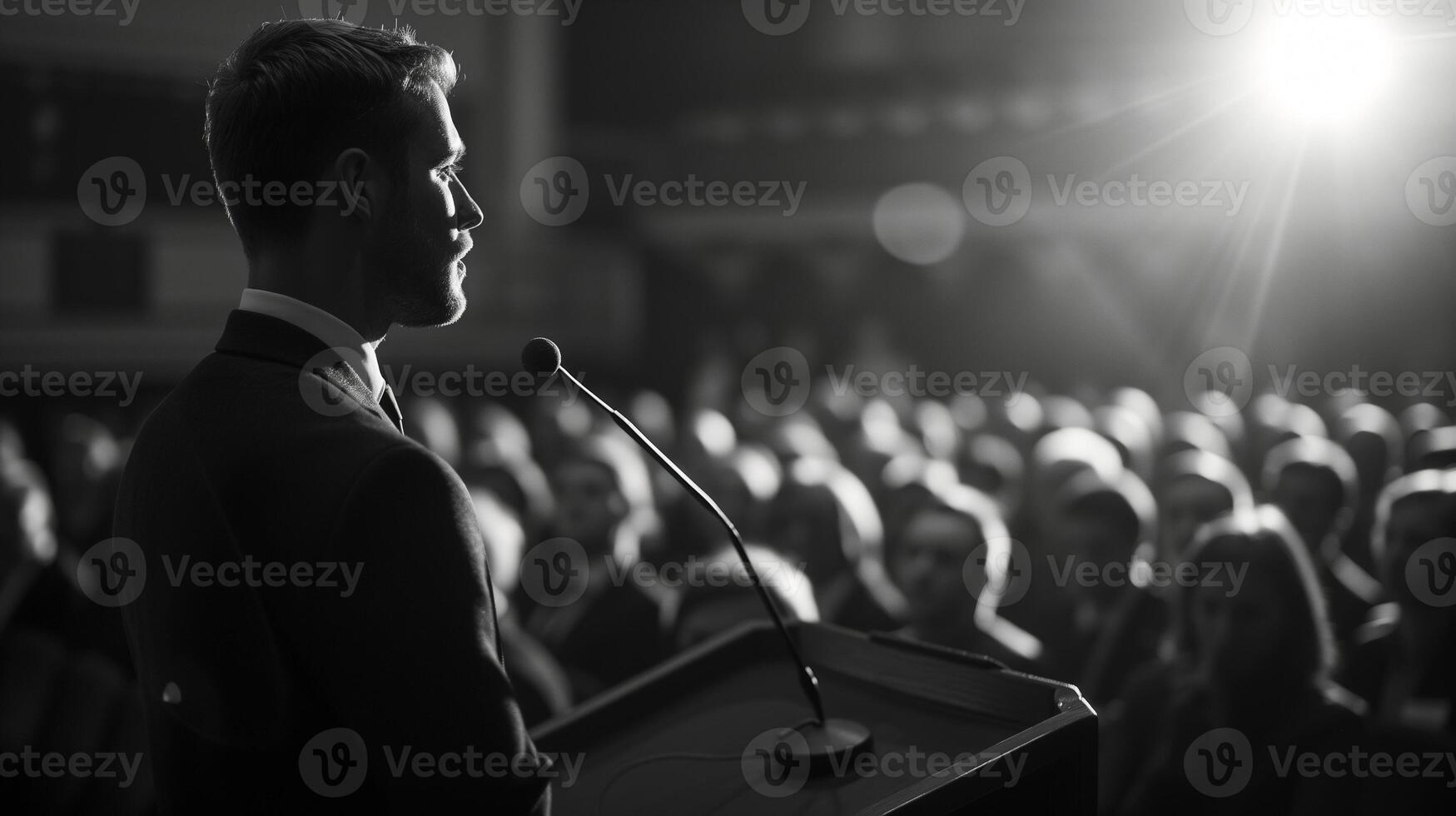 AI generated Concept Business Leadership Summit Leadership podium, motivational and impactful black and white photo. photo