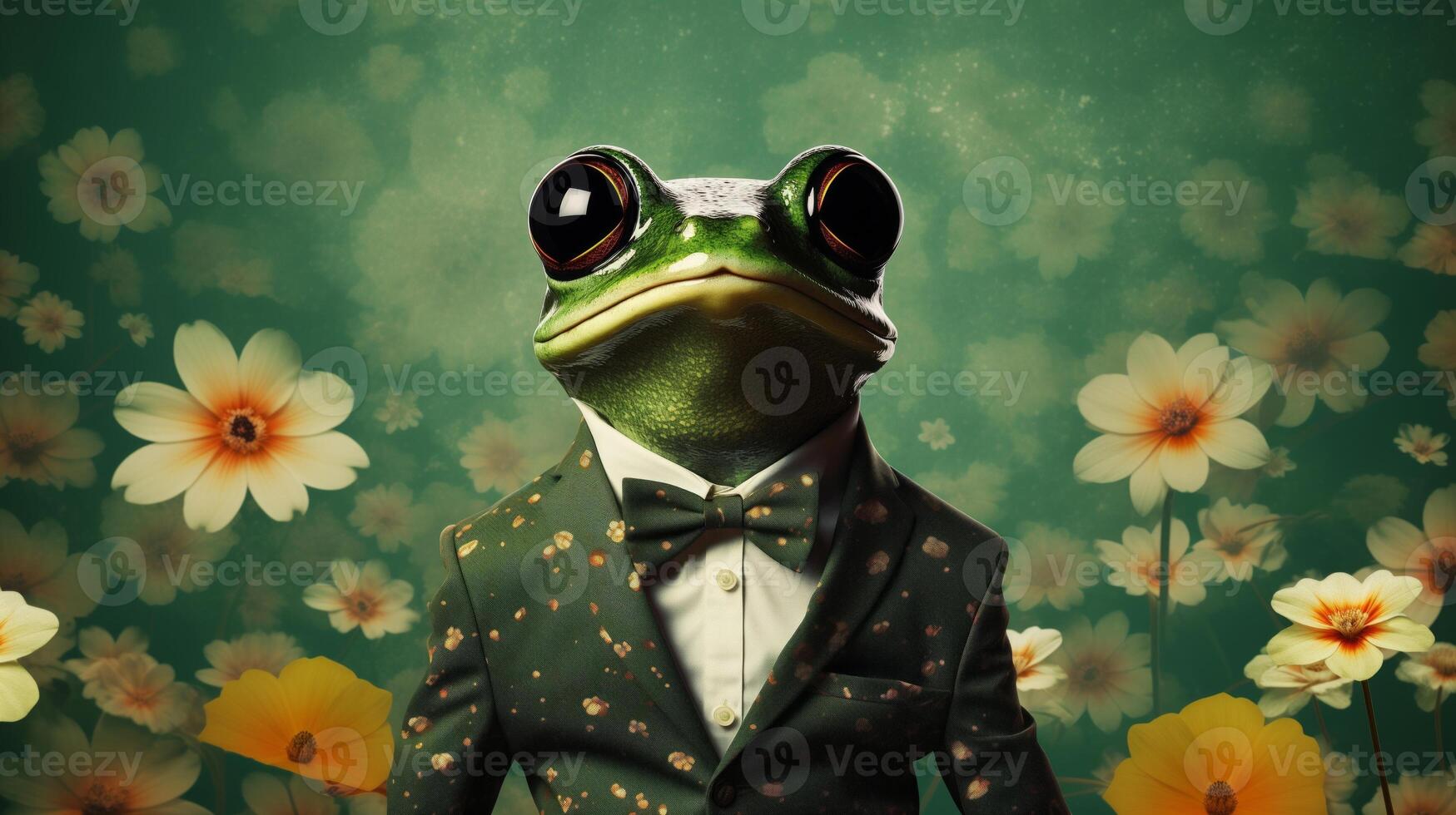 AI generated Stylish Frog on a daisy field background illustration. photo