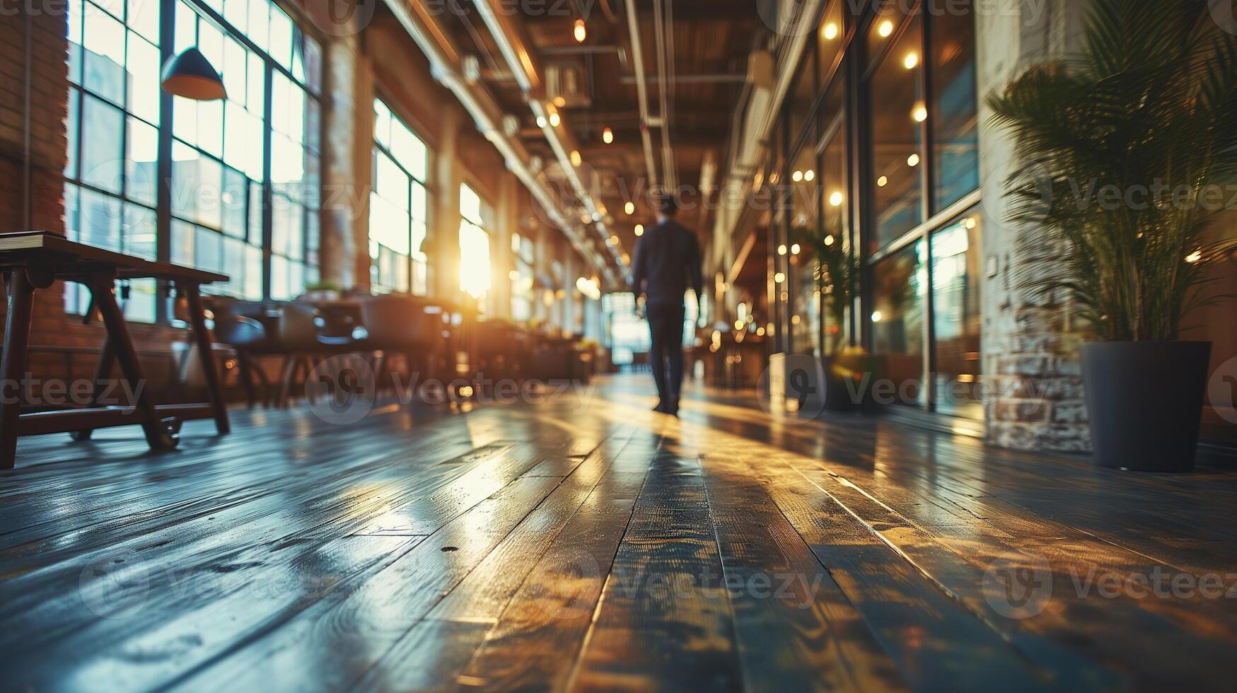 AI generated Office Interior with Reflective Glass Partitions, Contemporary Workspace Design, Blurred Concept of Corporate Business Environment photo