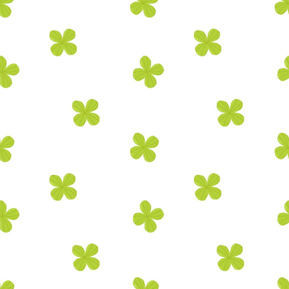 Festive pattern for St. Patrick's Day with cute green clover. Hand drawn flat cartoon elements. Vector illustration
