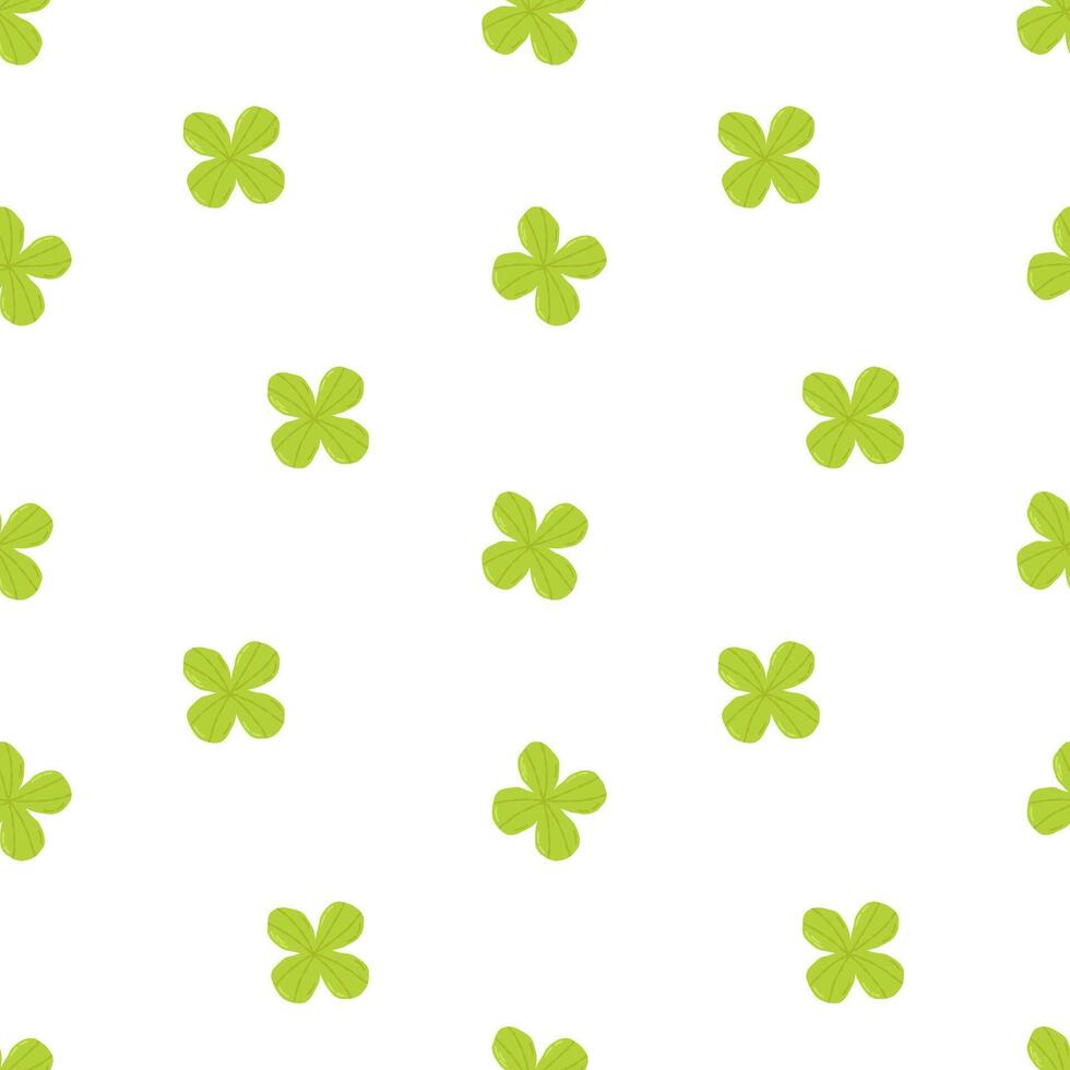 Festive pattern for St. Patrick's Day with cute green clover. Hand drawn flat cartoon elements. Vector illustration