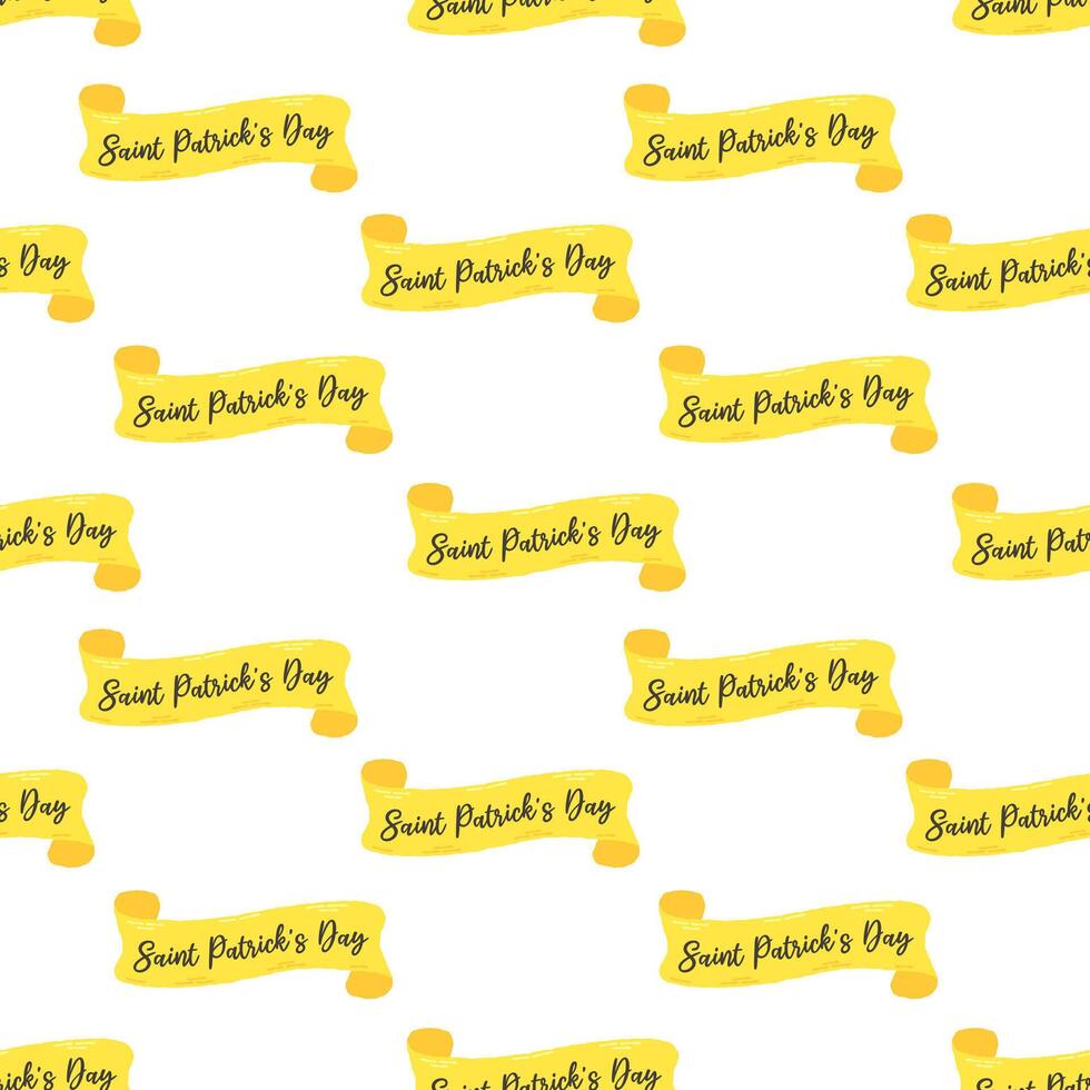 Festive pattern for St. Patrick's Day with cute yellow tape. Hand drawn flat cartoon elements. Vector illustration