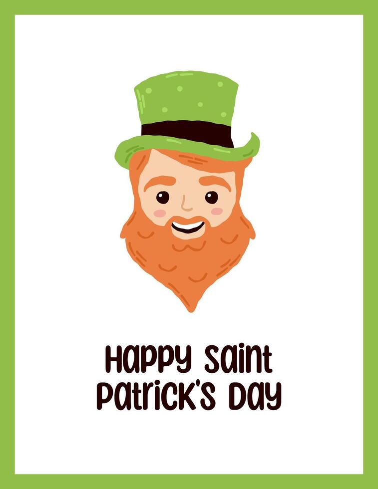 Festive postcard for St. Patrick's Day with lettering. Hand drawn flat cartoon elements. Vector illustration
