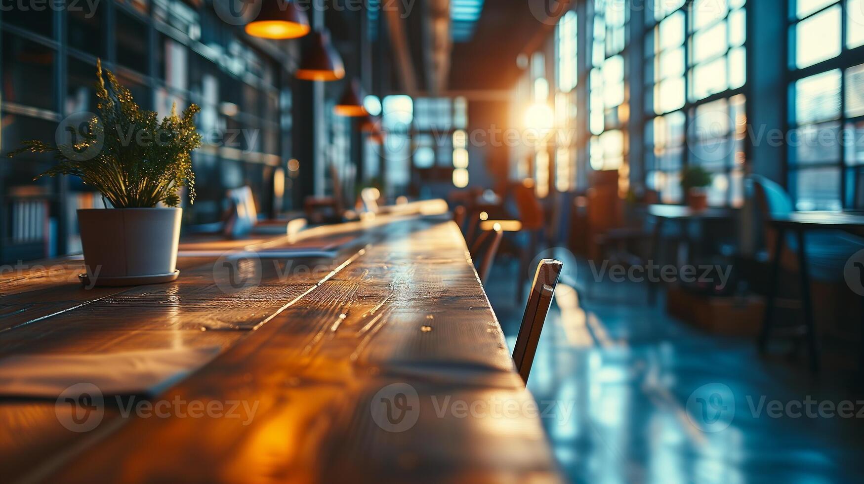AI generated Office Interior with Reflective Glass Partitions, Contemporary Workspace Design, Blurred Concept of Corporate Business Environment photo