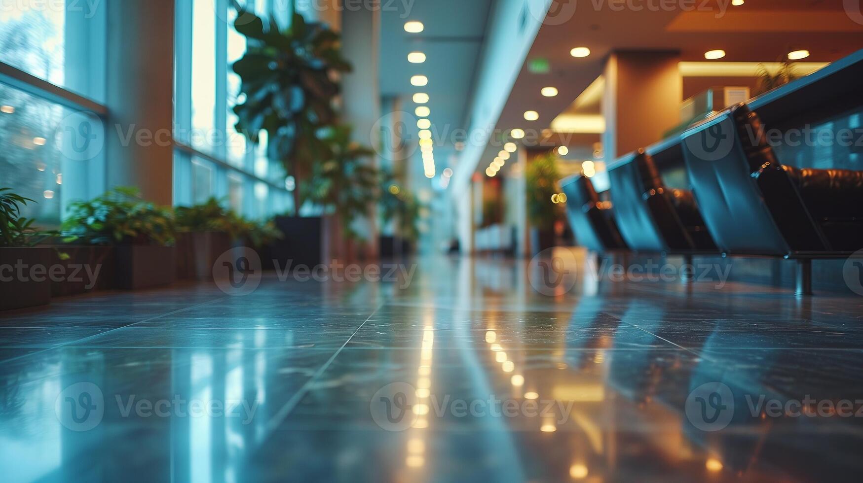 AI generated Office Interior with Reflective Glass Partitions, Contemporary Workspace Design, Blurred Concept of Corporate Business Environment photo