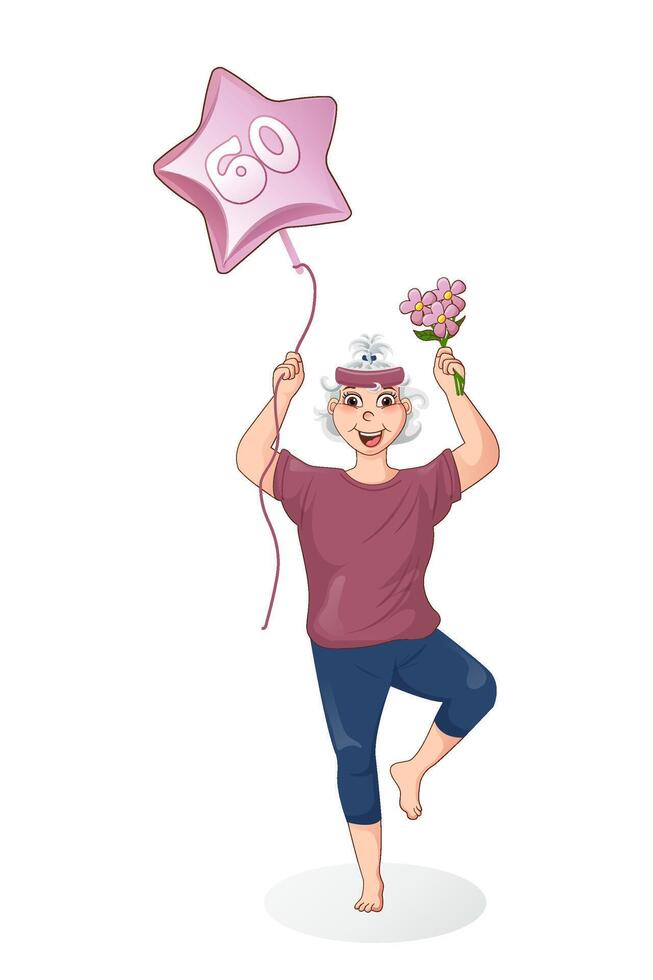 An elderly woman practicing yoga. Sport at any age. Elderly woman is engaged in sports, leads an active and healthy lifestyle. Isolated vector illustration