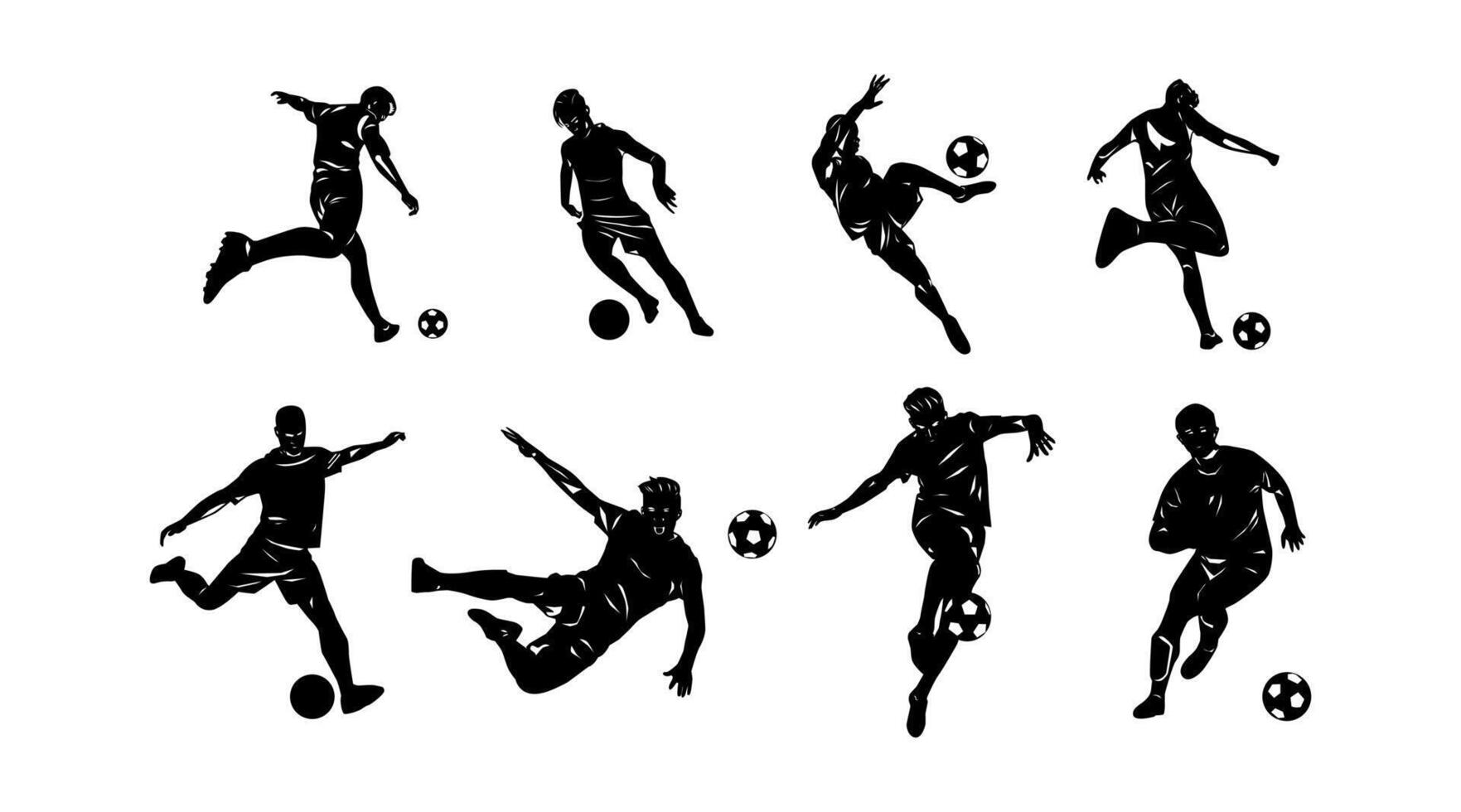 vector collection of illustrations of football player silhouettes