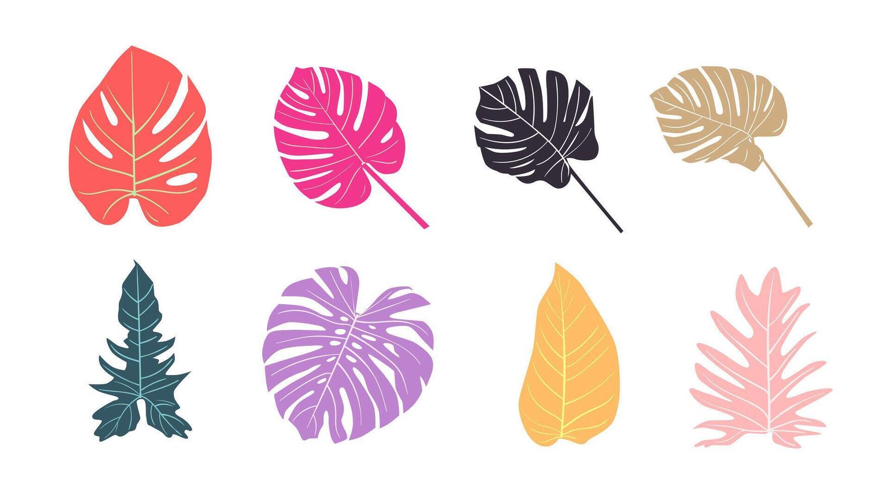 vector collection of illustrations of tropical foliage leaves