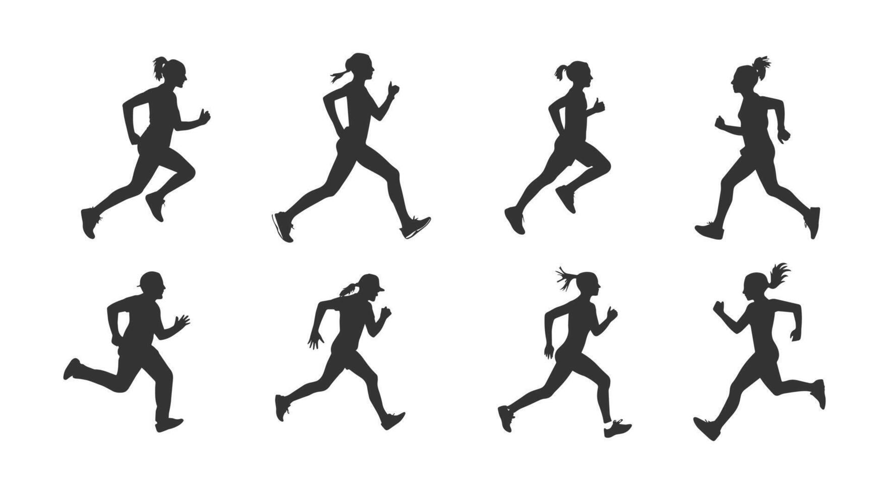 set of silhouettes of running athletes vector