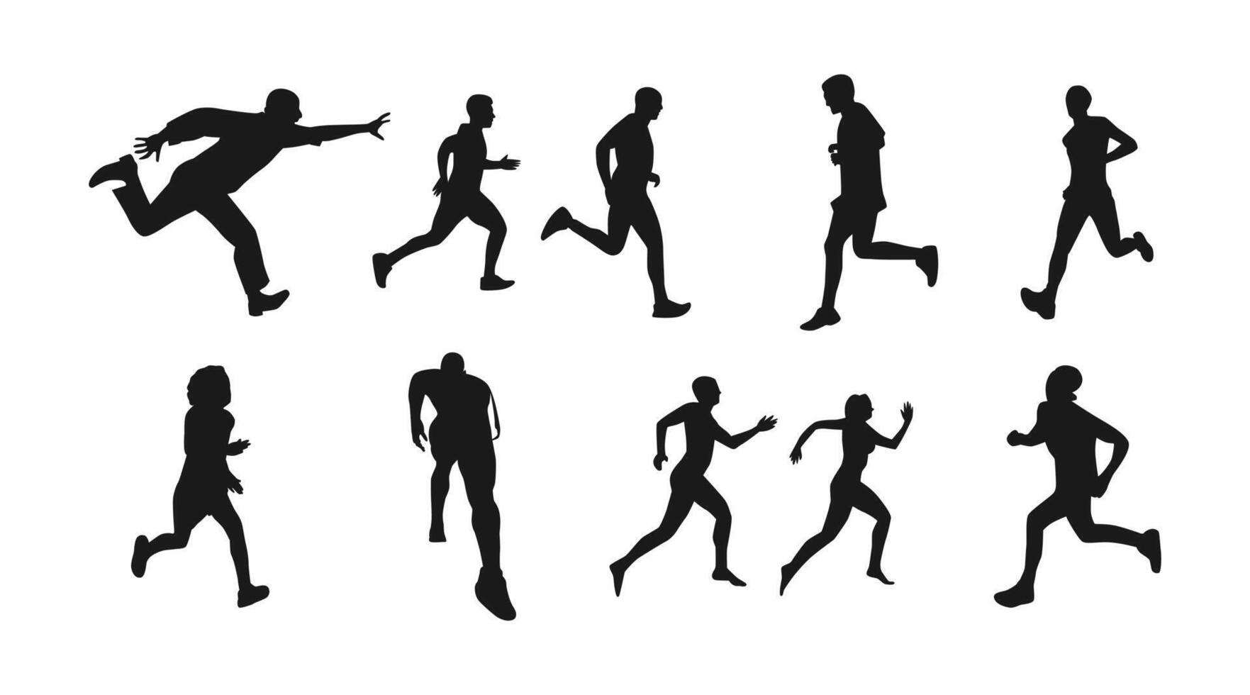 set of silhouettes of running athletes vector