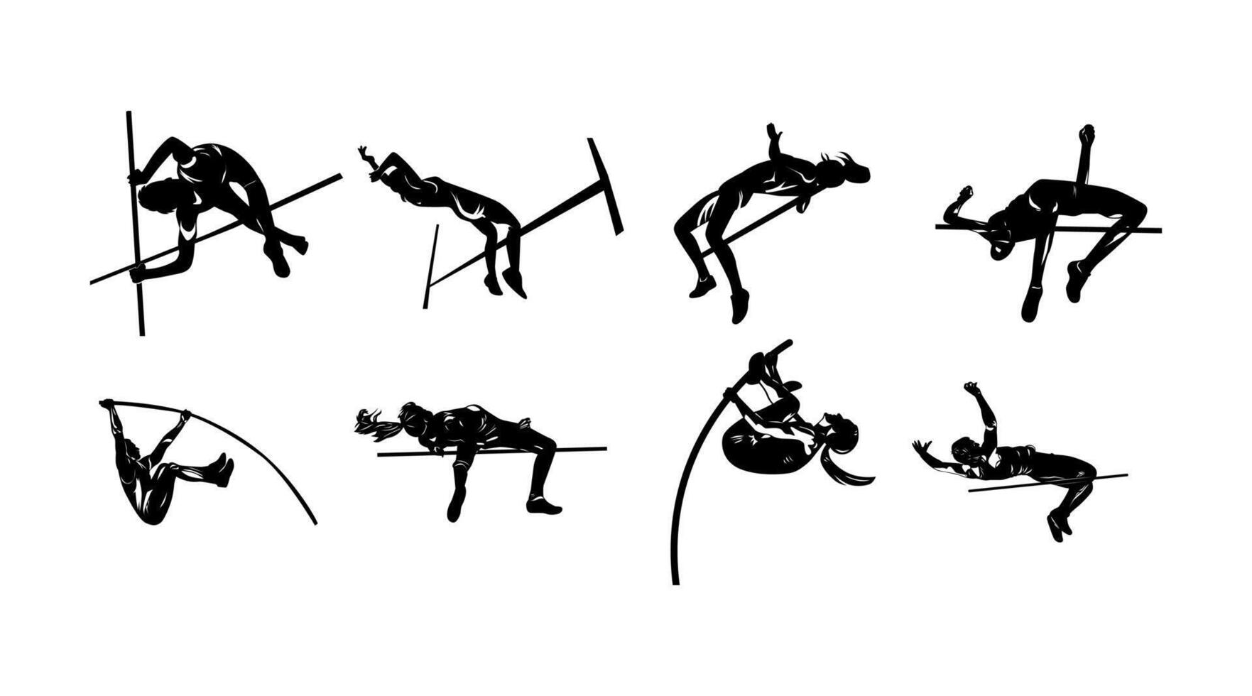 vector collection of illustrations of silhouettes of high jump athletes