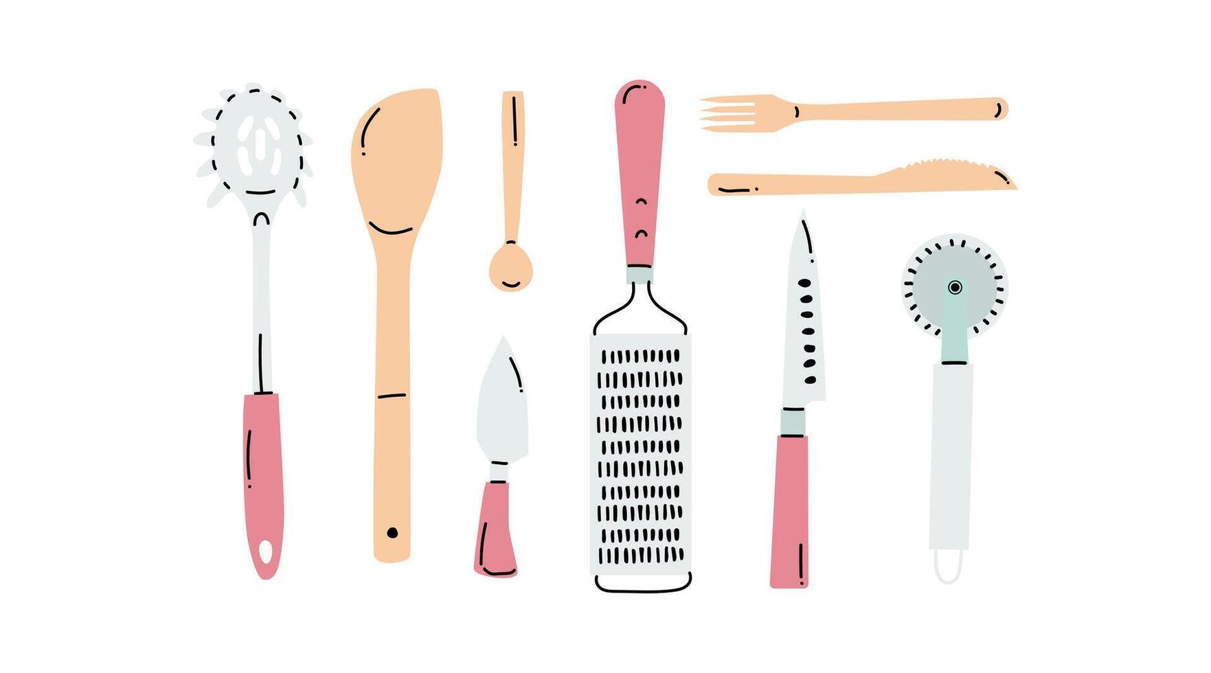 collection of vector illustrations of kitchen utensils