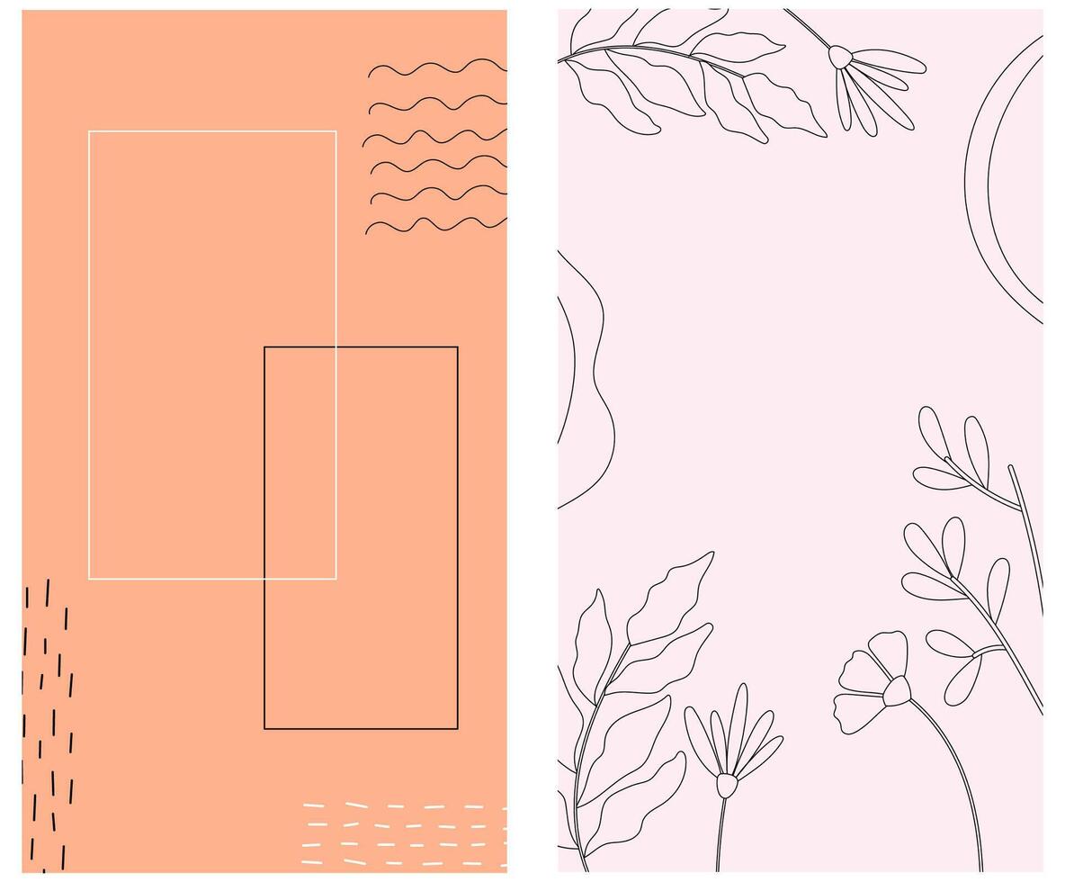 Set of two doodle templates. Vector vertical outline design.