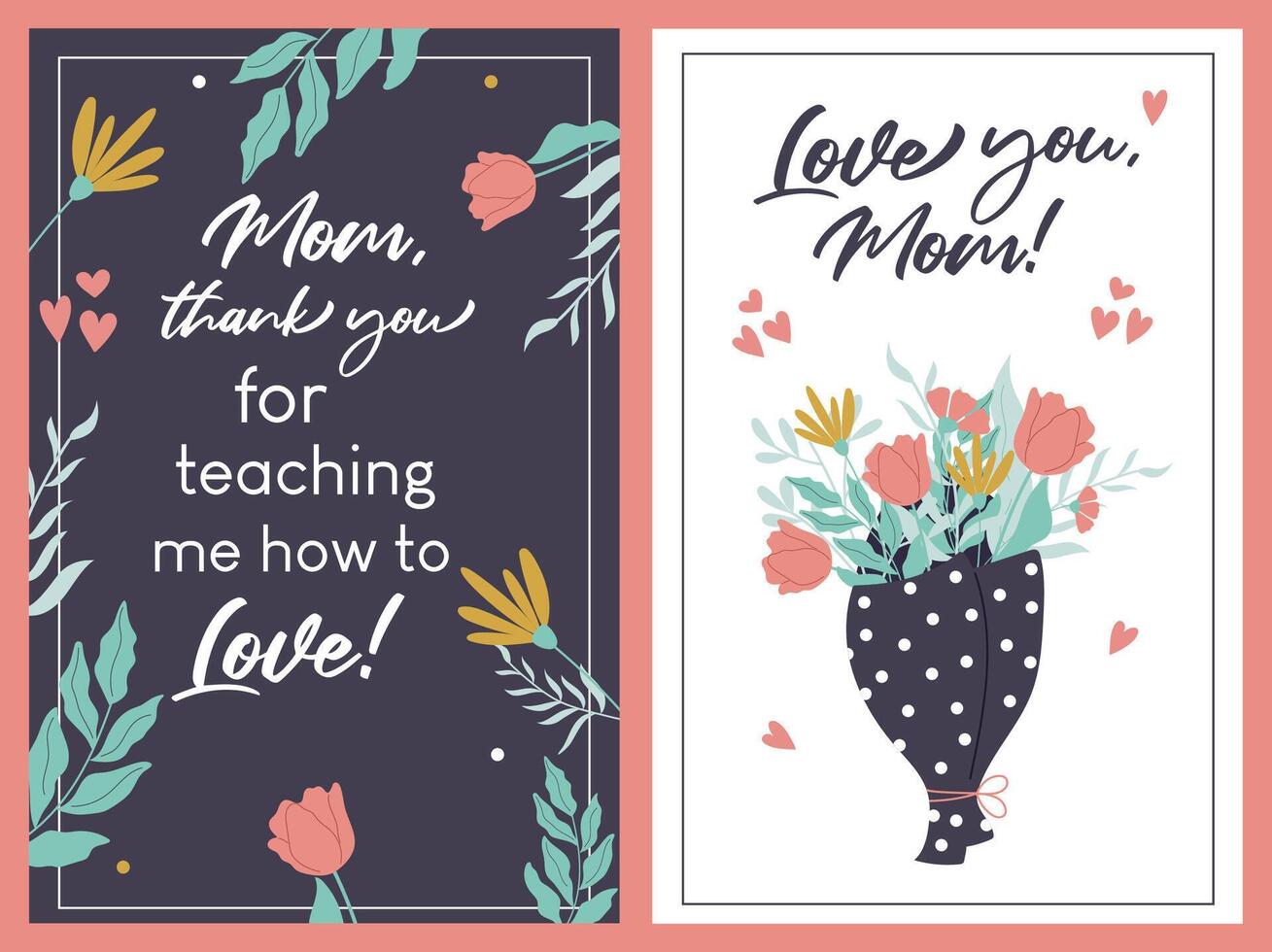 Vertical poster design for Mother day. Colourful floral handdrawn composition. vector