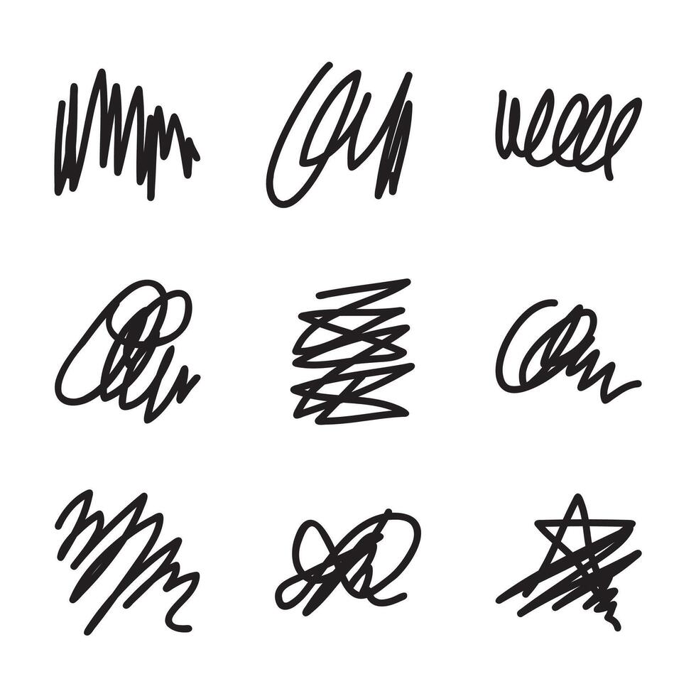 Vector abstract pen sketch random scribbles set