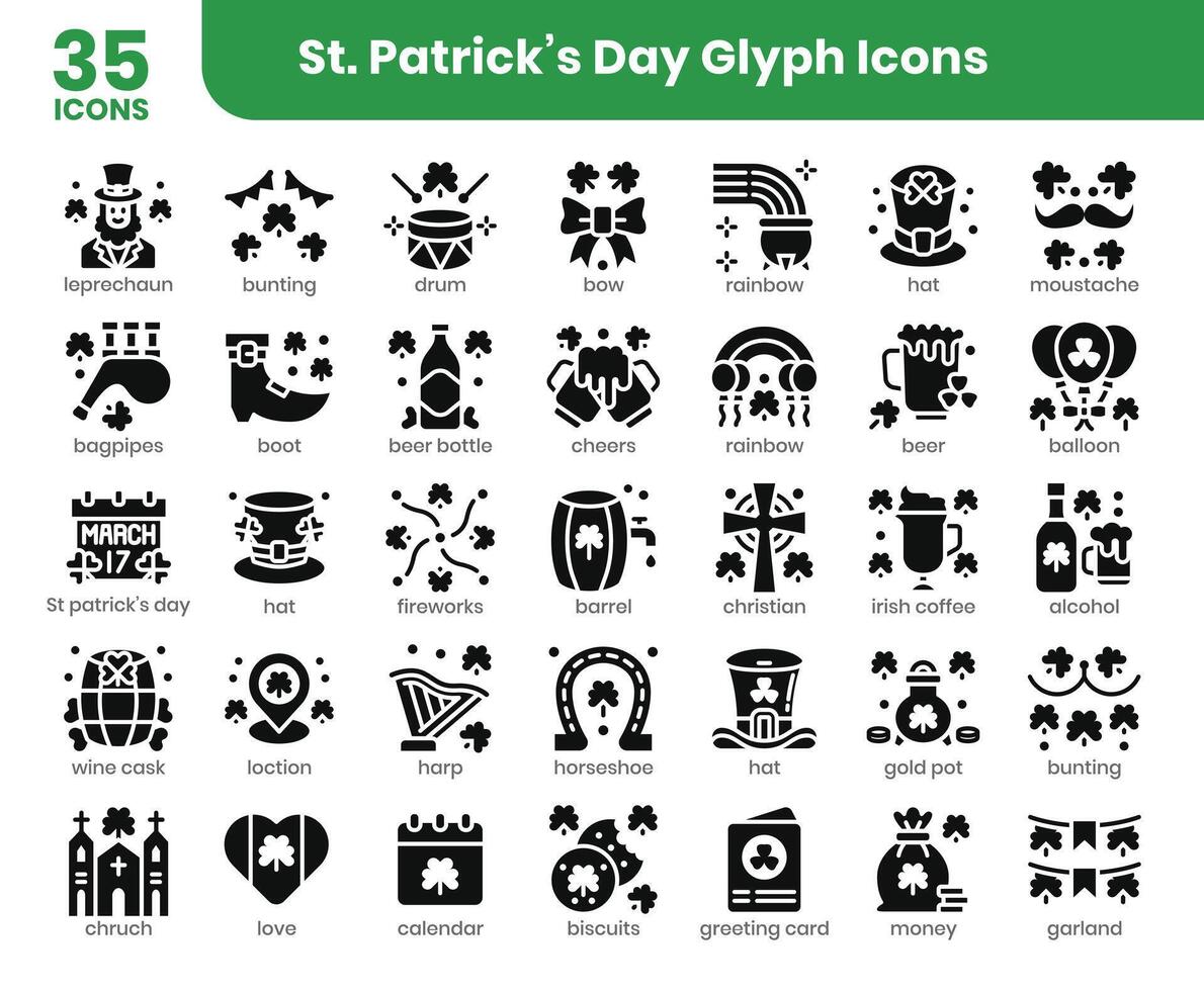 St Patrick's Day Glyph Icons Set vector