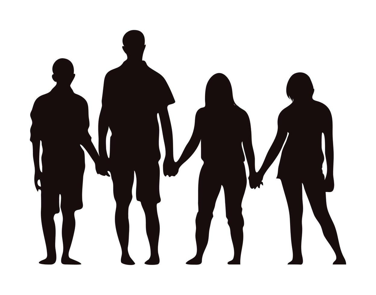 Families Join Hands with Four. Silhouette Illustration vector