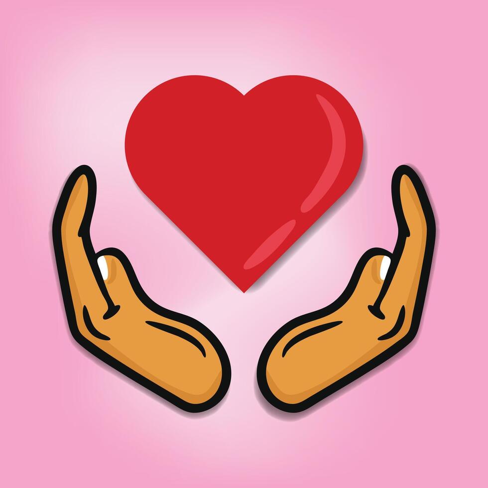 Illustration of two hand holding a heart. Valentines' day vector