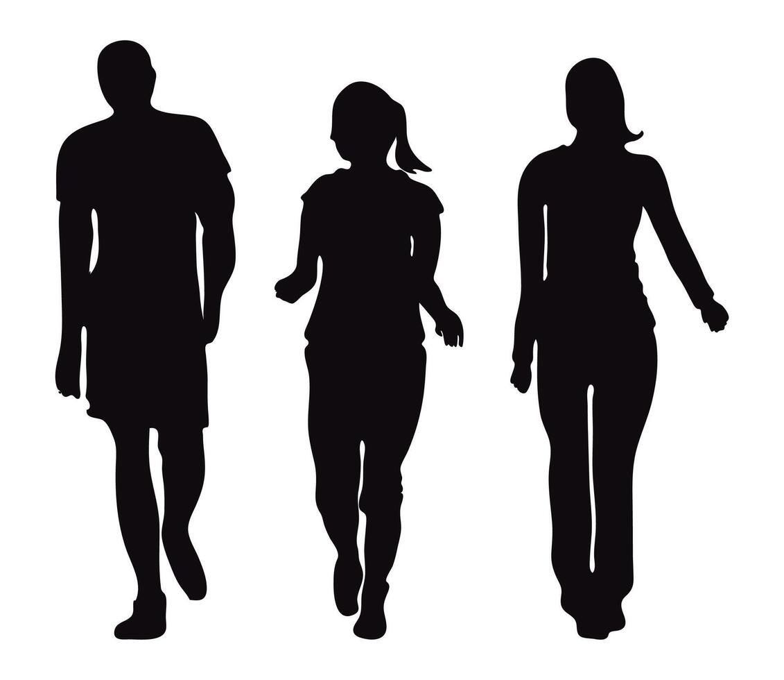 Silhouettes people man and girls walking in public places. Silhouette collection vector