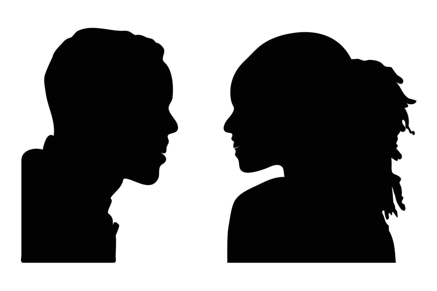 silhouette of a man and woman facing each other vector