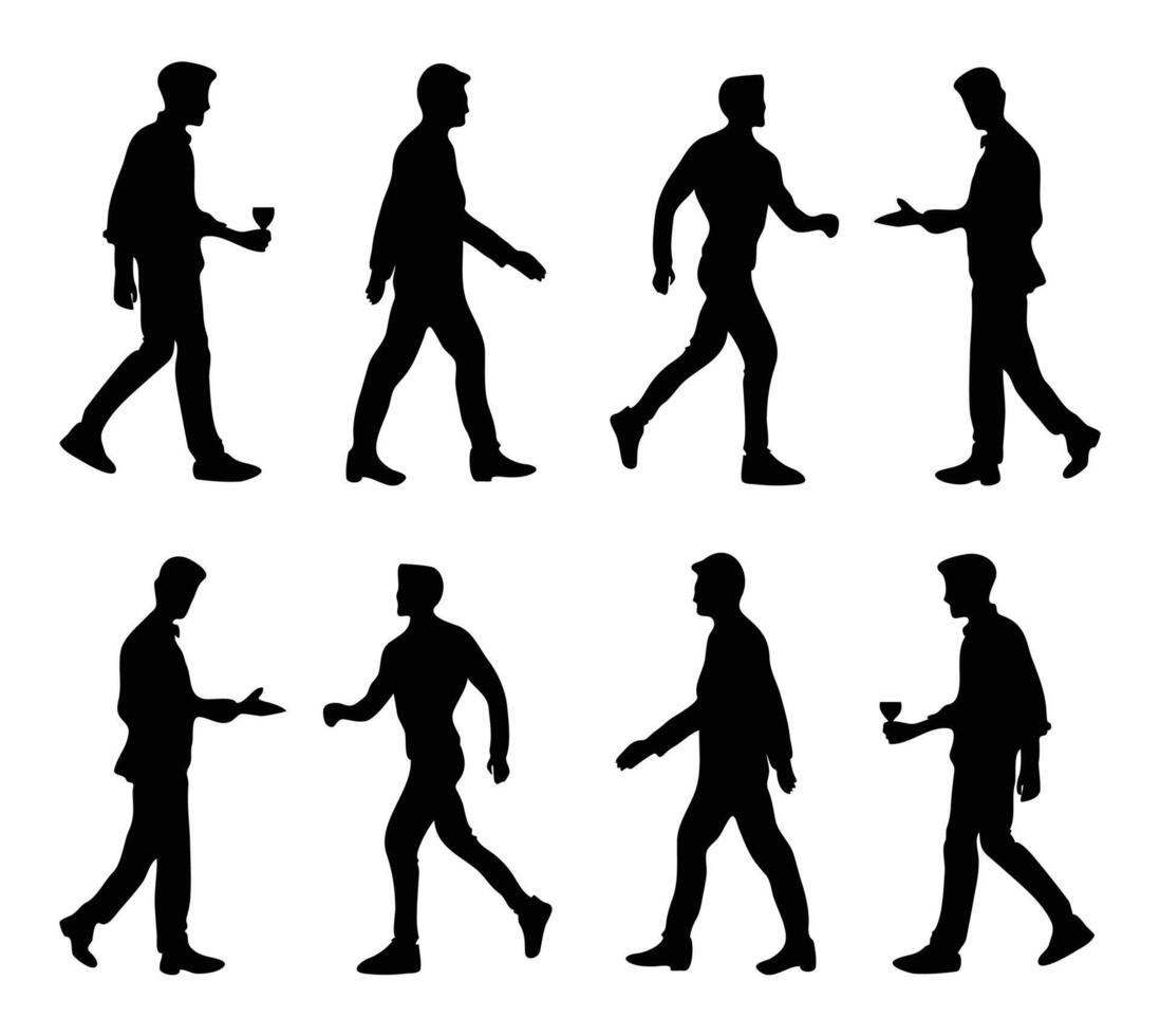 Silhouette peoples walking. Silhouette people collection vector